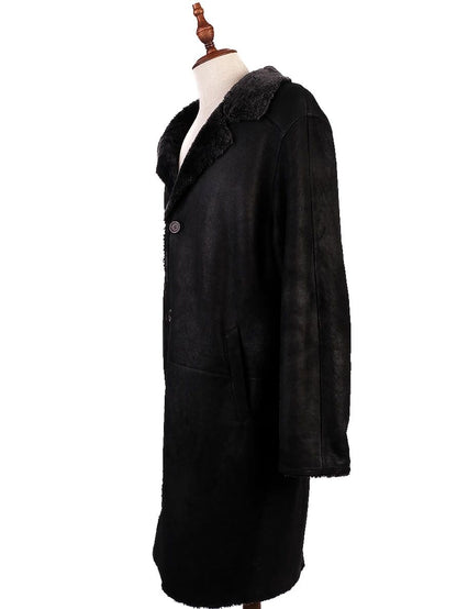 Average Mario Botticelli Black Coat with Textured Fur-Like Collar