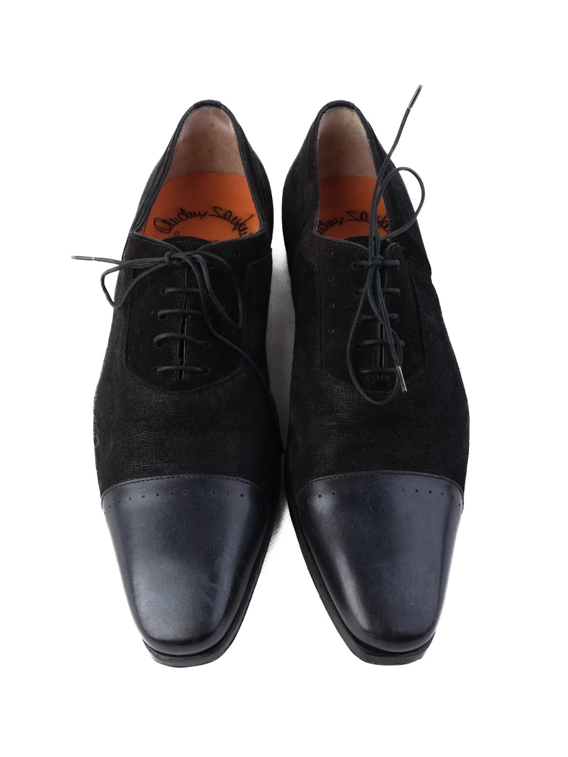 excellent santoni black leather dress shoes size 41 cap toe