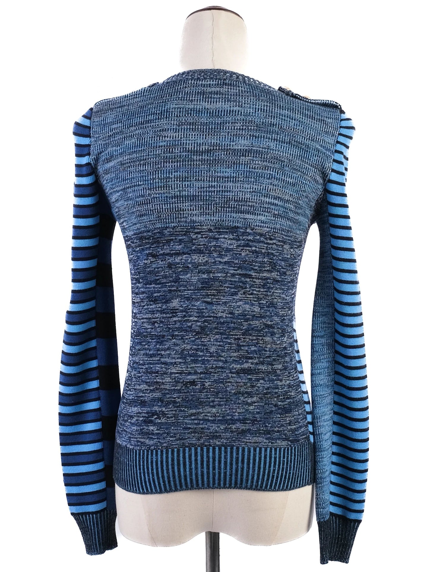 excellent gucci womenõs blue wool sweater xs with striped sleeves