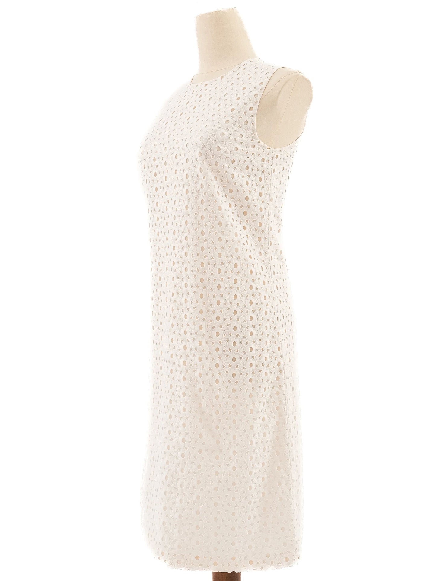 excellent dior women's white cotton eyelet dress sleeveless size n/a