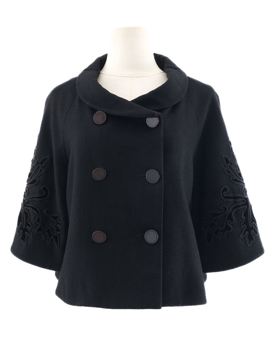 Excellent Roccobarocco Black Wool Double-Breasted Coat Size XL