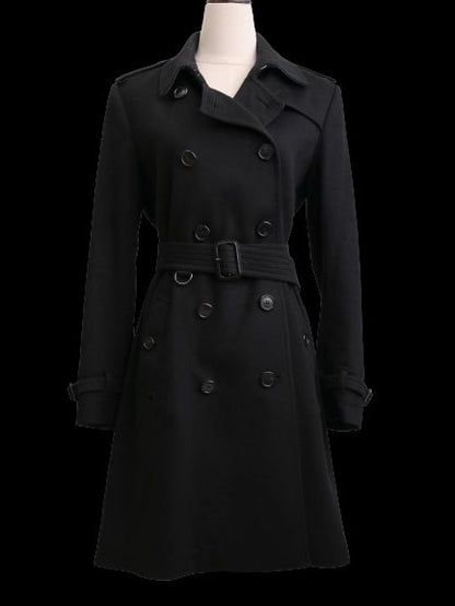 Excellent Burberry Black Wool Trench Coat Size L Double-Breasted