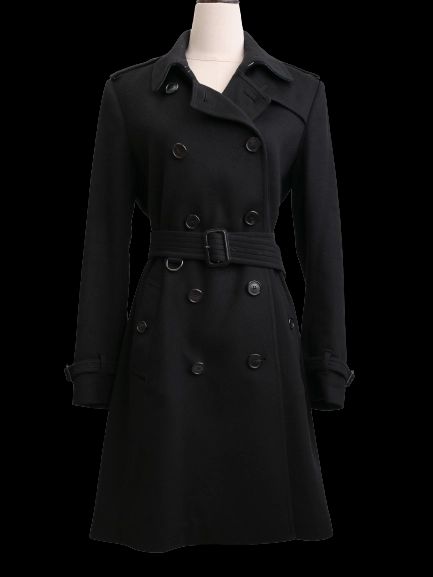 Excellent Burberry Black Wool Trench Coat Size L Double-Breasted