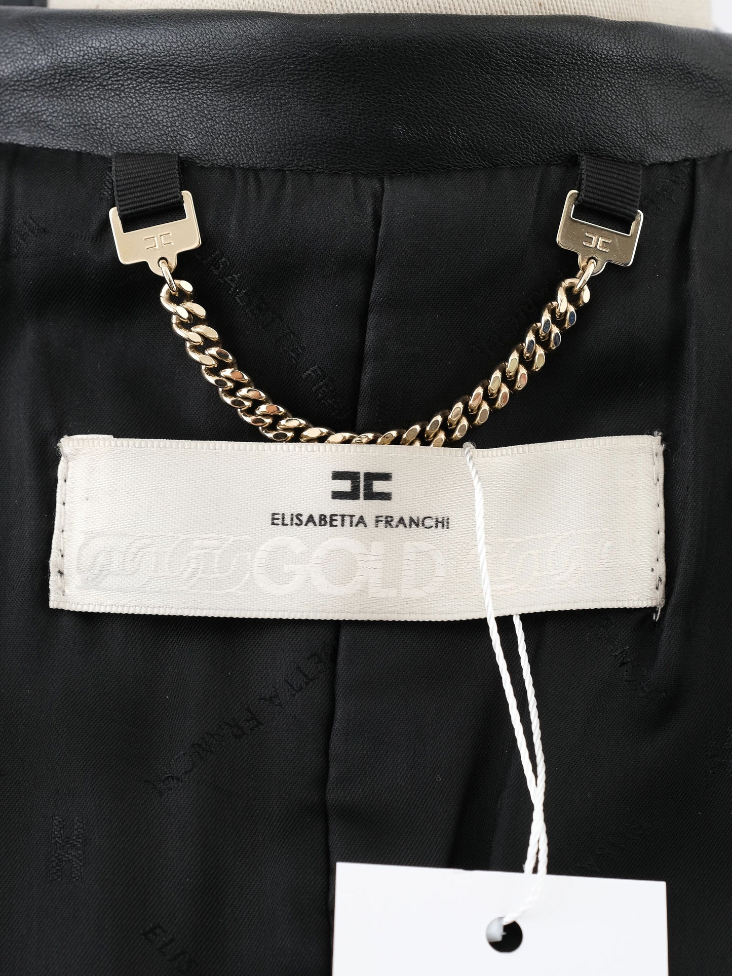 excellent elisabetta franchi black leather coat size m