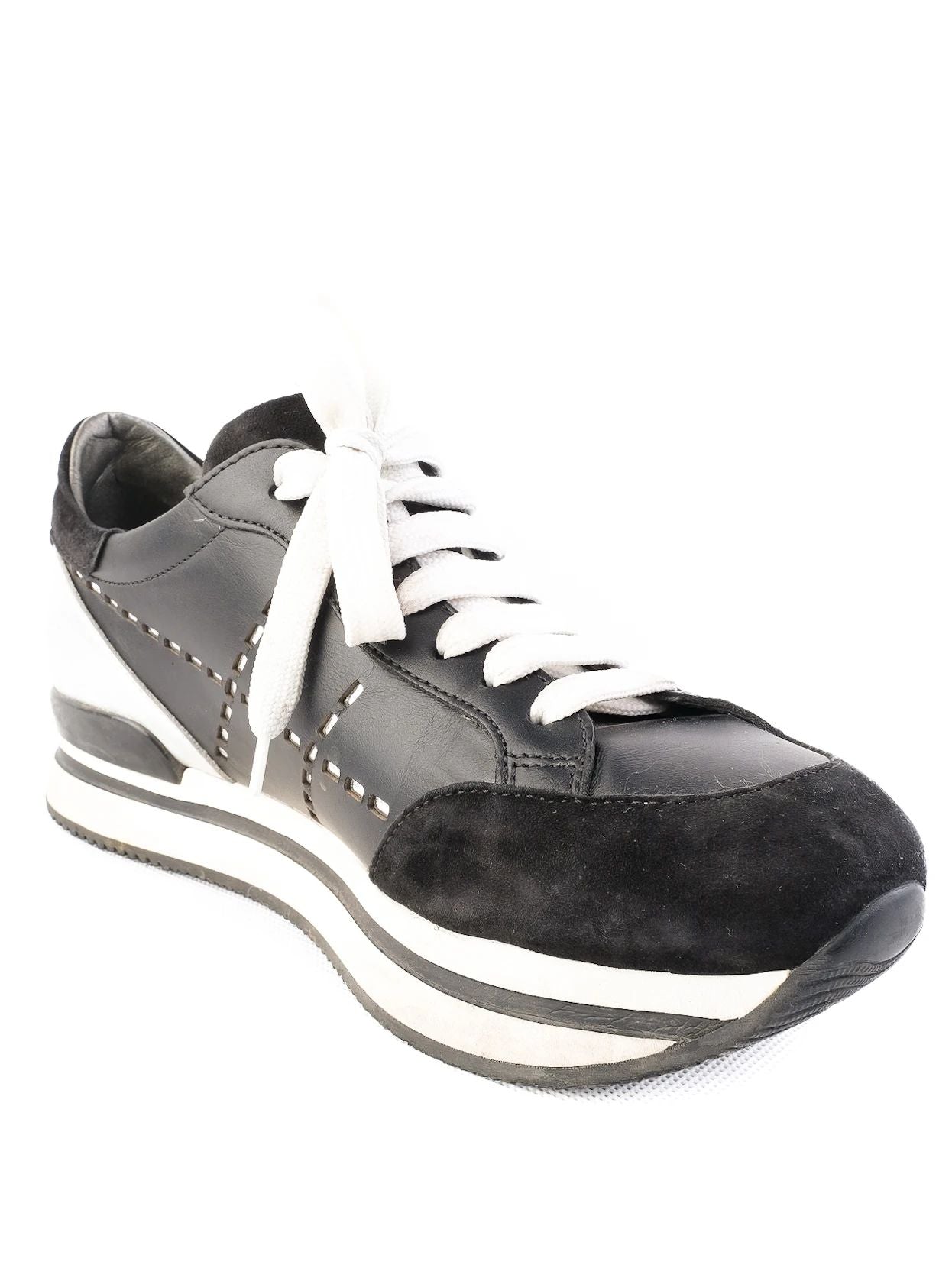 excellent hogan black leather sneakers size 38 with silver accents