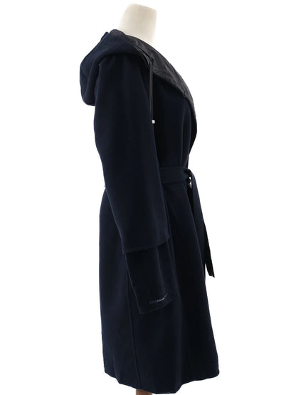 Excellent Max Mara Black Wool Hooded Coat Size XXL