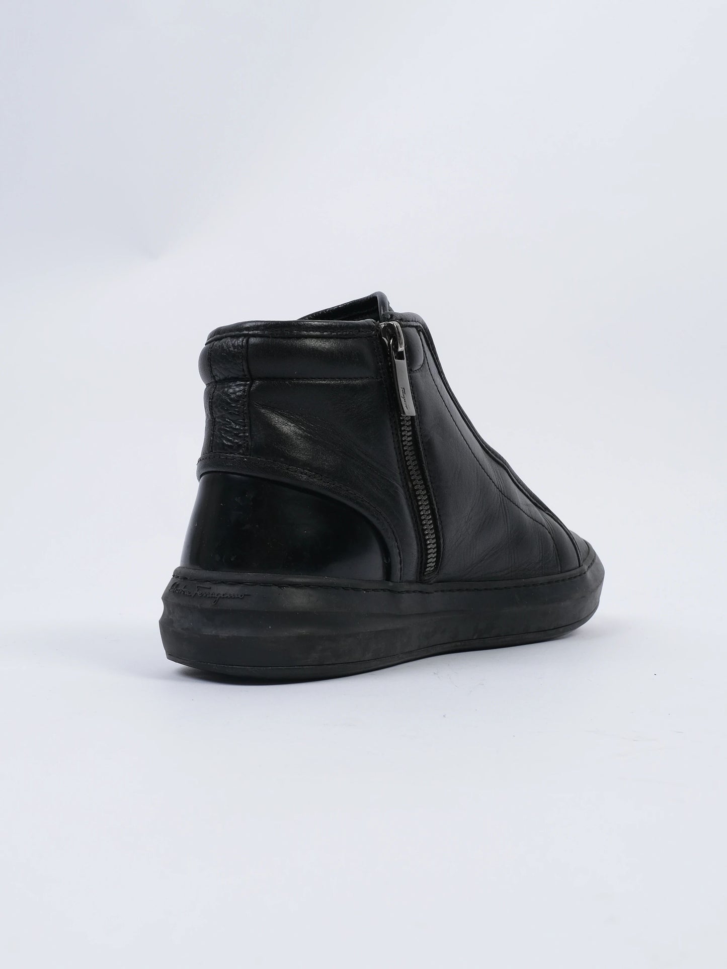salvatore ferragamo black leather high-top sneakers size 41