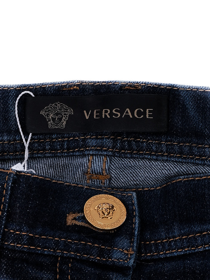 versace women's dark blue jeans with lace embroidery size s