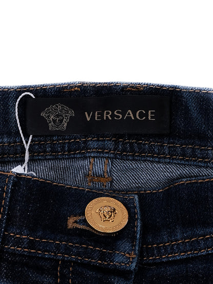 Versace Women's Dark Blue Jeans with Lace Embroidery Size S