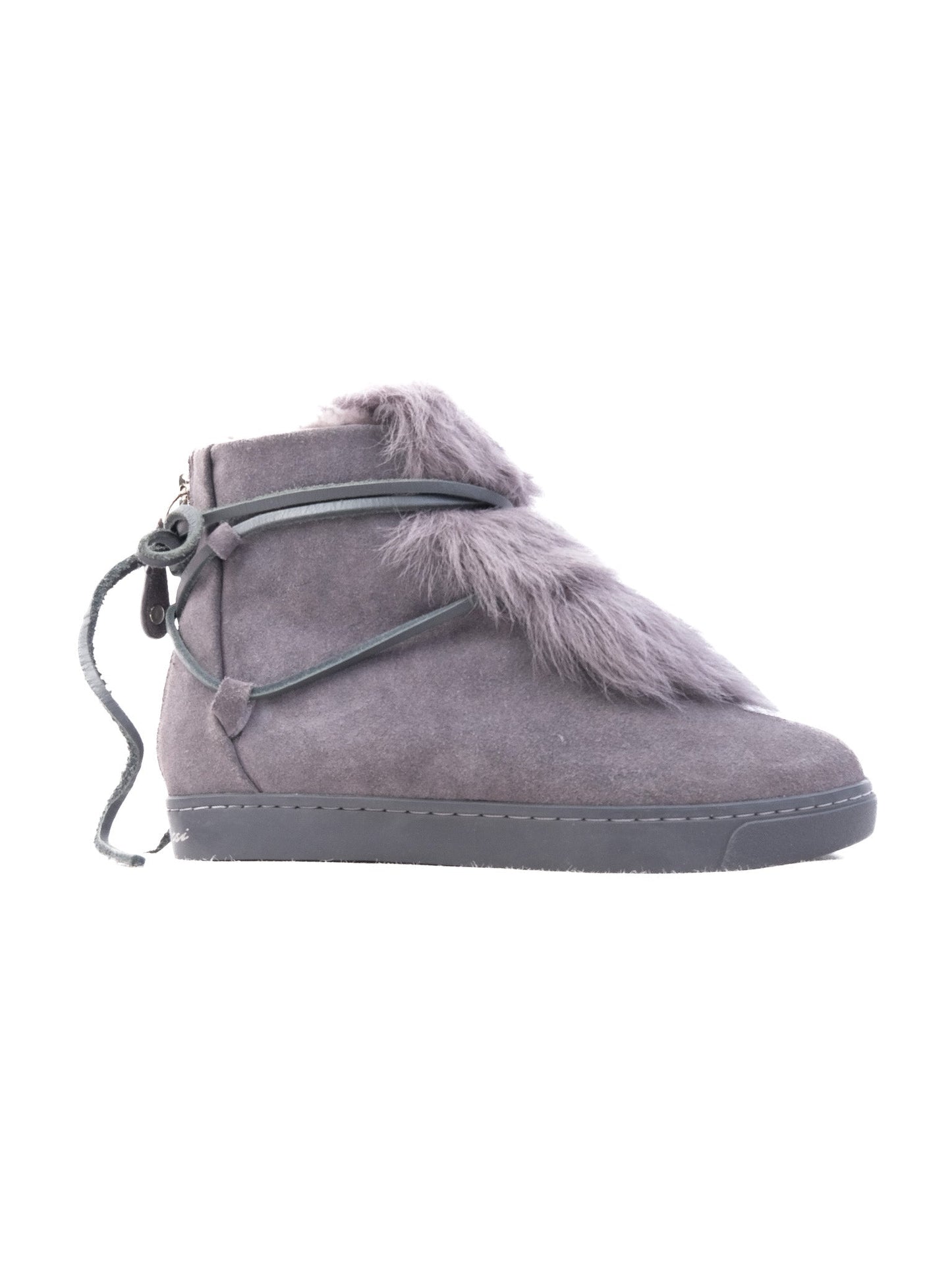 new gianvito rossi gray leather ankle boot size 38 with fur trim