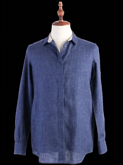 excellent loro piana blue long sleeve button-up shirt size m