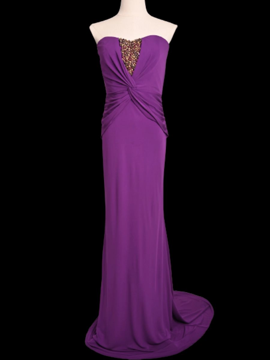 new badgley mischka purple strapless gown size m