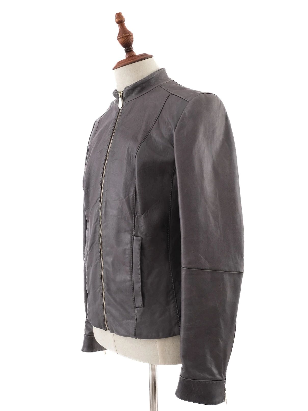 excellent trussardi gray leather jacket size xs for men