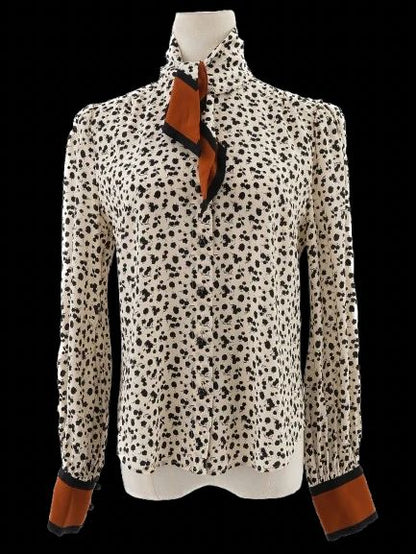 Excellent L.K.Bennett Long-Sleeve Silk Polka Dot Blouse Size S
