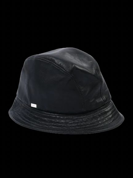 new salvatore ferragamo black leather bucket hat size m