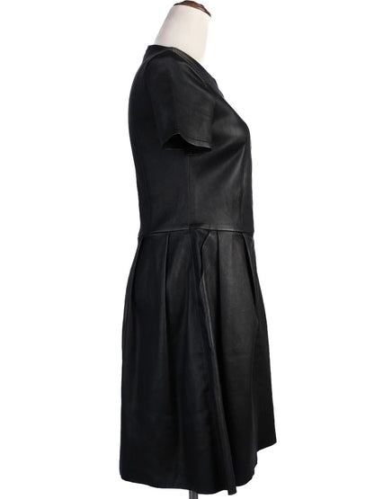 Excellent Punto Black Leather Short-Sleeve Dress Size M