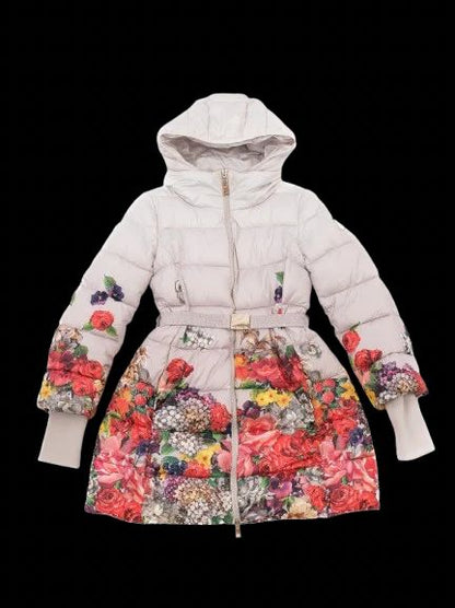 Monnalisa Floral Puffer Coat Gray Size 12 Excellent Condition