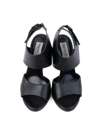 Excellent Giampaolo Viozzi Black Leather High-Heeled Sandals Size 37