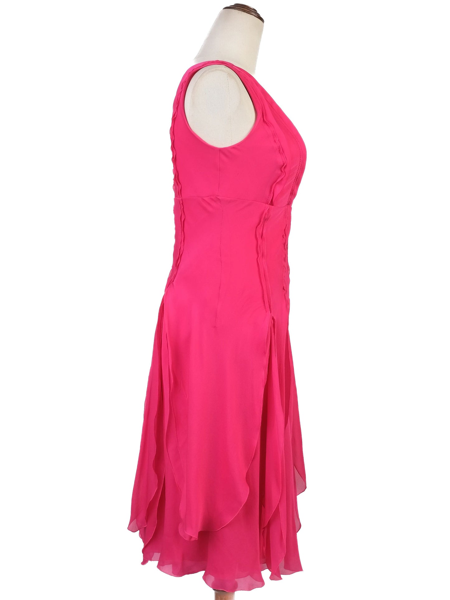 excellent celine pink silk sleeveless dress with ruffled skirt