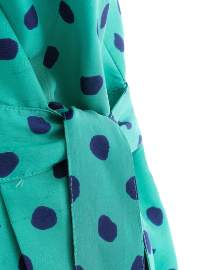 Excellent Luisa Spagnoli Blue Silk Dress Size L with Polka Dots