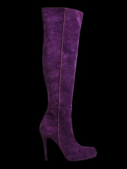 Excellent Bruno Frisoni Purple Leather Thigh-High Stiletto Boots Size 37.5