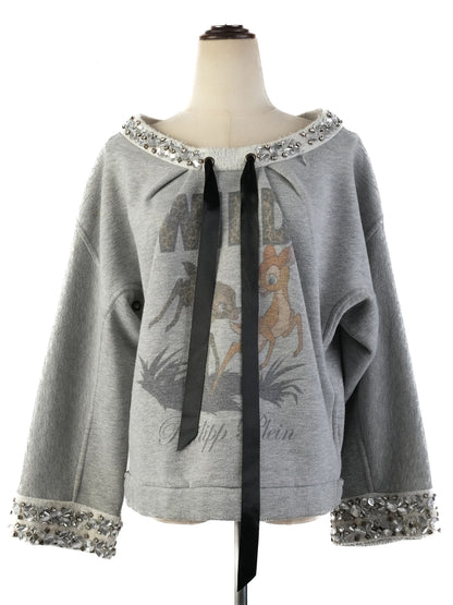 Excellent Phillipp Plein Gray Sweatshirt M with Graphic Deer & Embellishments