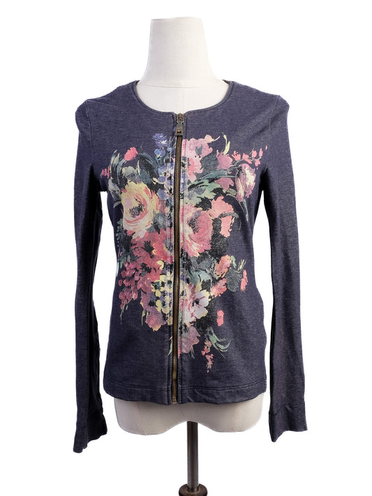 Excellent Moschino Blue Floral Print Cardigan Size S Elastane