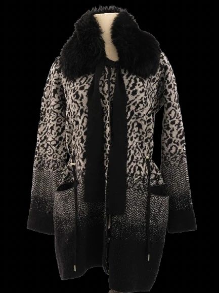 excellent escada women's coat gray black leopard pattern size xs
