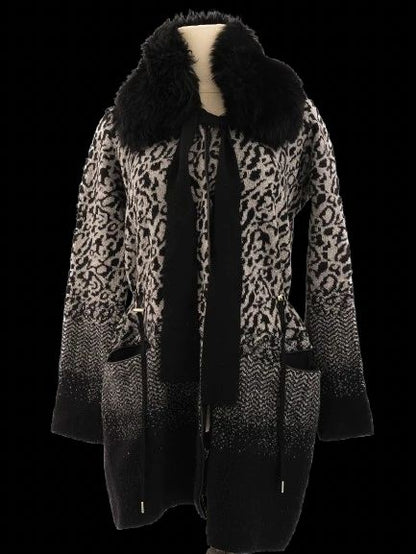 Excellent Escada Women's Coat Gray Black Leopard Pattern Size XS