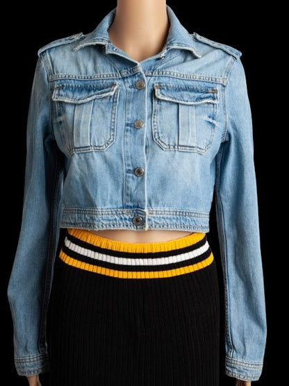 Good Guess Cropped Blue Denim Jacket Size S with 'LOVE' Detail
