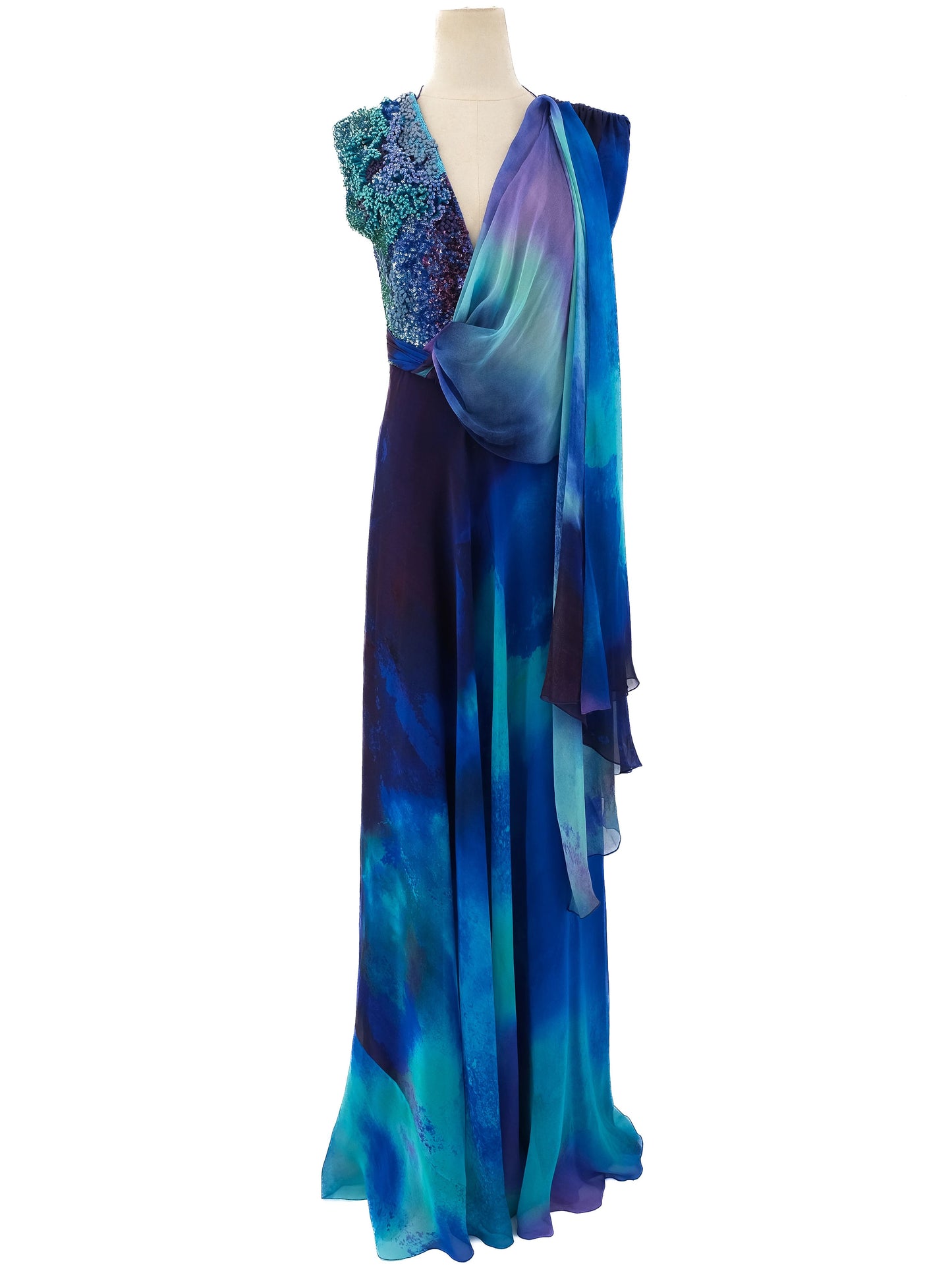 perfect silk evening dress blue turquoise size l with embellishments