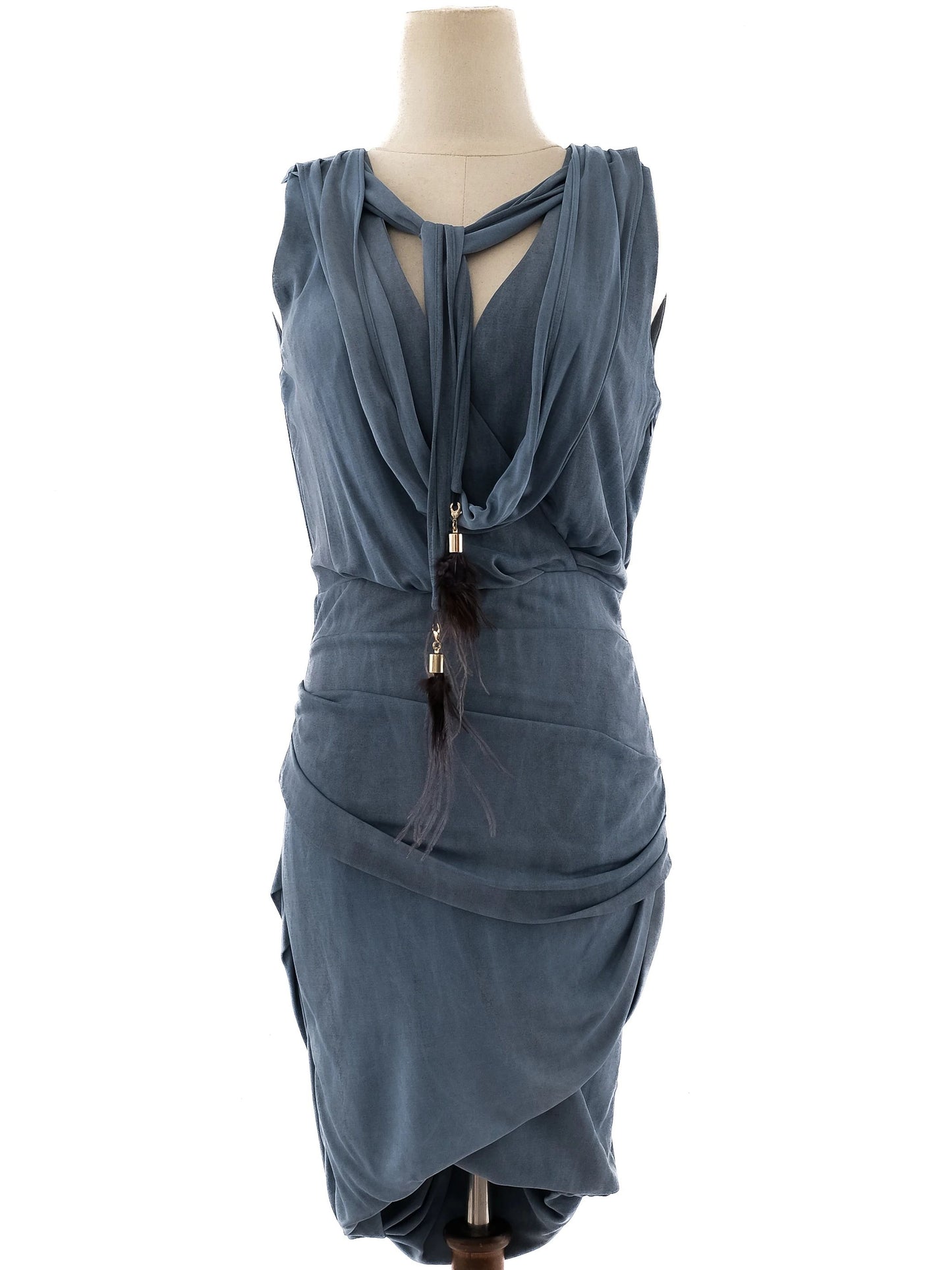 excellent elisabetta franchi blue sleeveless dress size xs