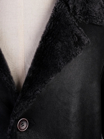 Average Mario Botticelli Black Coat with Textured Fur-Like Collar