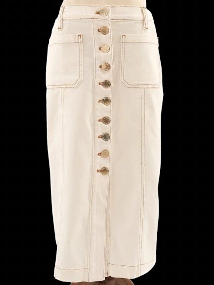 excellent pinko white denim midi skirt size s with pockets