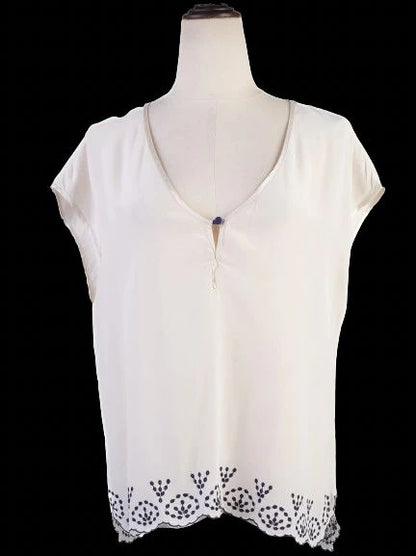 Zadig&Voltaire White Silk Blouse with Navy Embroidery Size M