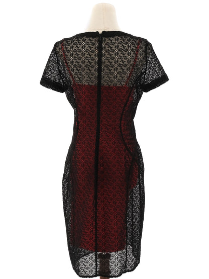 Perfect Alaia Black Lace Overlay Sheath Dress XL with Red Lining