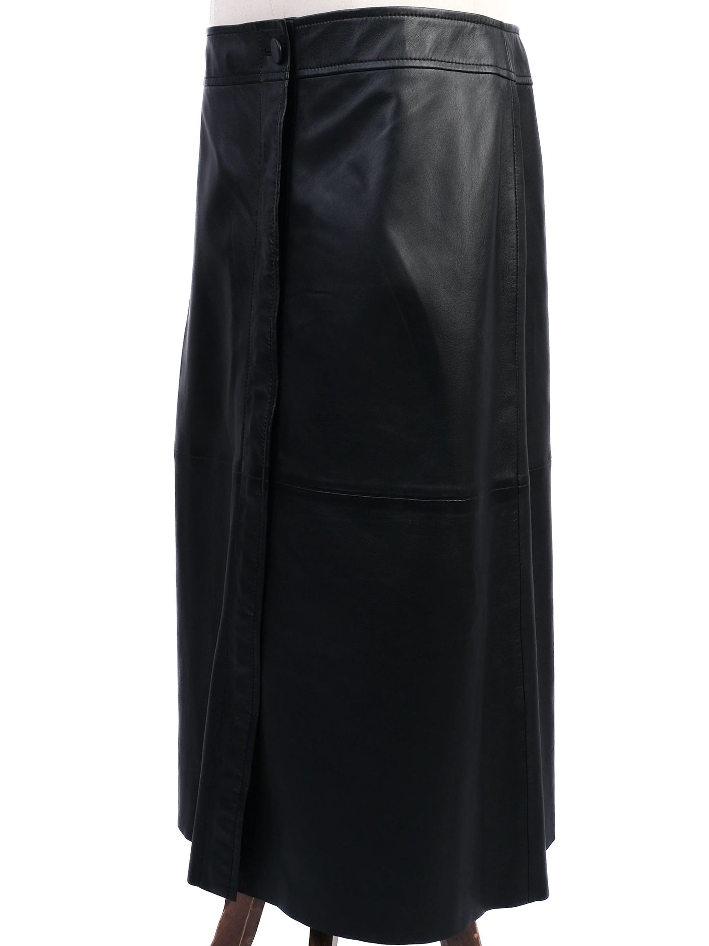 excellent joseph black leather skirt size l knee-length design