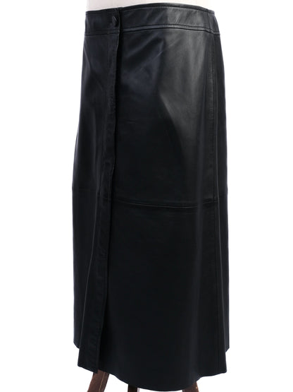 Excellent Joseph Black Leather Skirt Size L Knee-Length Design