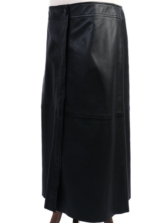 Excellent Joseph Black Leather Skirt Size L Knee-Length Design