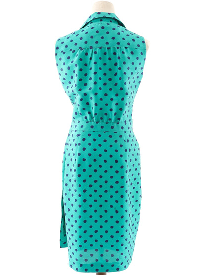 Excellent Luisa Spagnoli Blue Silk Dress Size L with Polka Dots