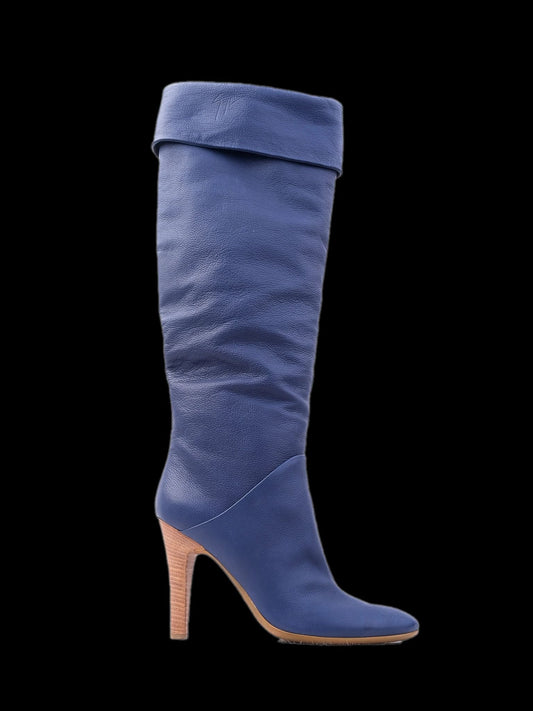 NEW Vicini Blue Leather High-Heeled Boots Size 40