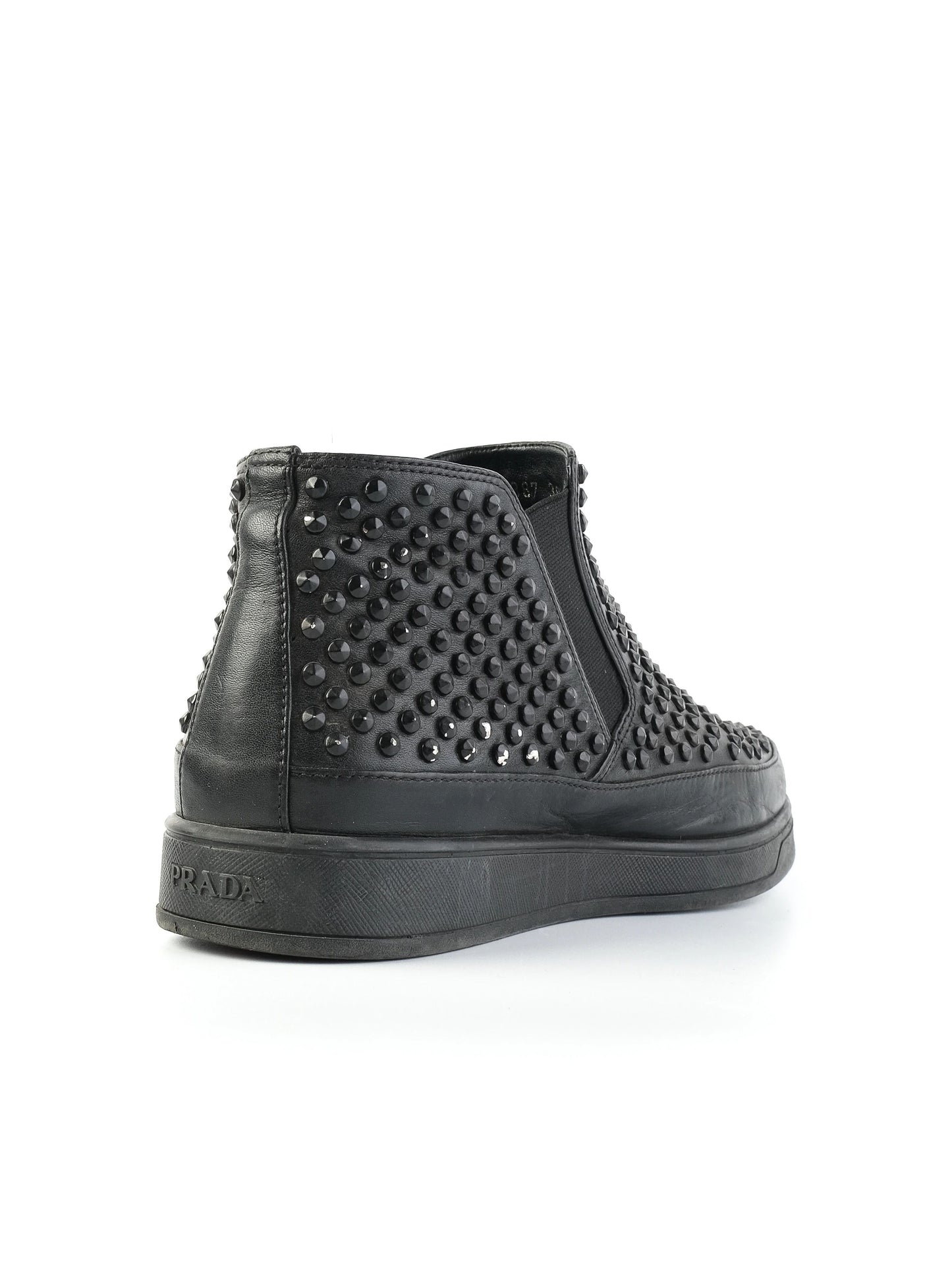good prada black leather slip-on high-top sneakers size 38 with studs