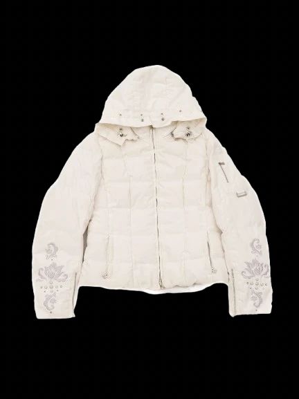 excellent bogner white quilted jacket with hood size m