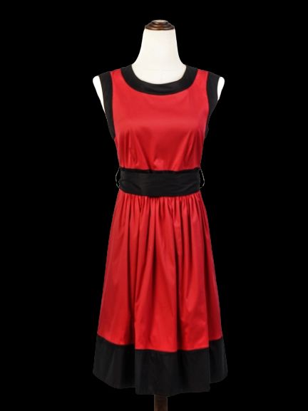 excellent prada red sleeveless dress with black trim and accents