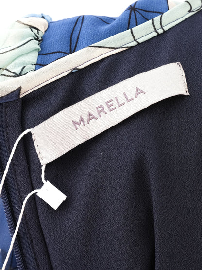 Excellent Marella Long-Sleeved Dress Blue Green Abstract Size L