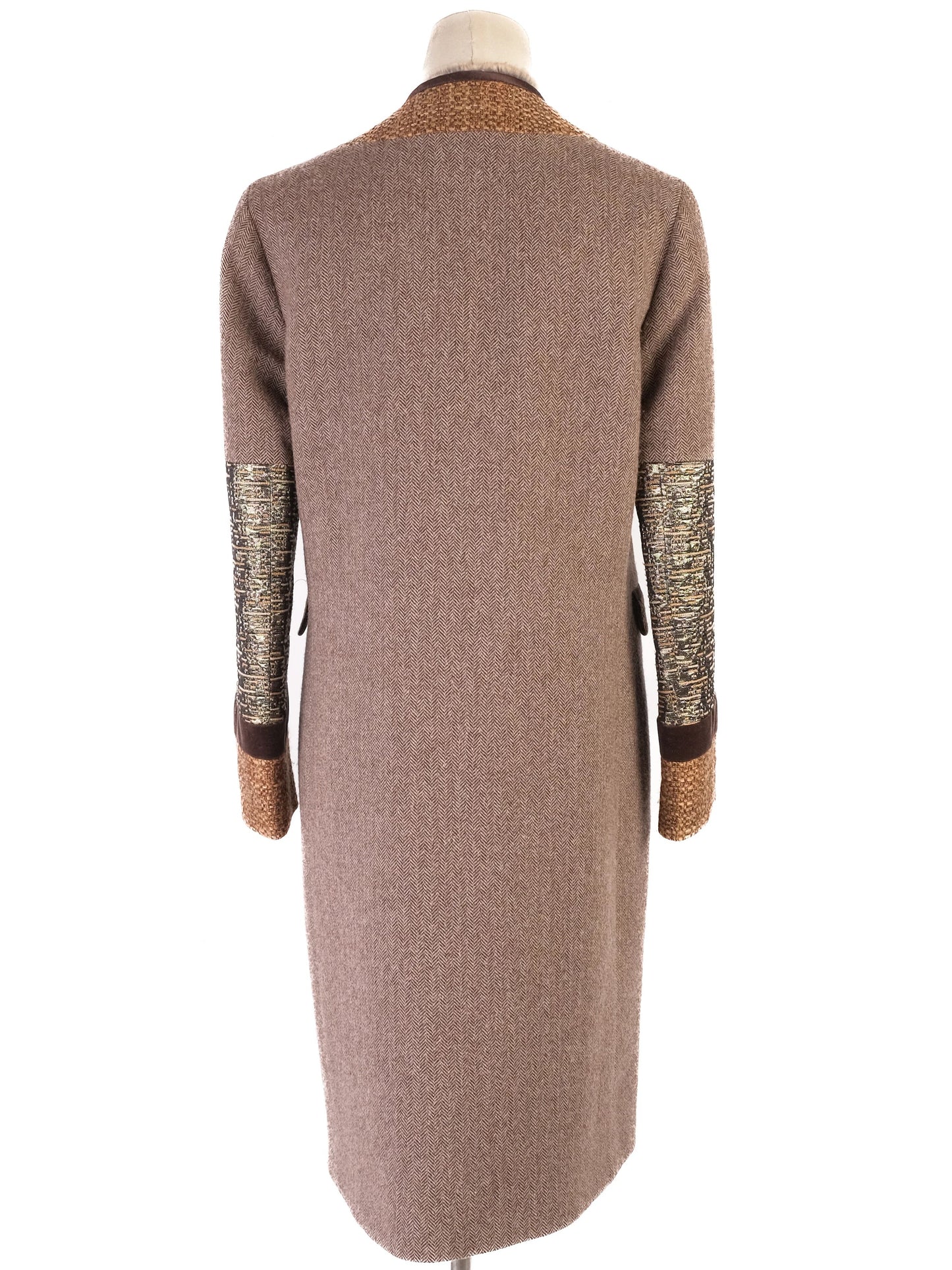 excellent etro patchwork wool coat with fur trim size xs