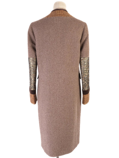 Excellent Etro Patchwork Wool Coat with Fur Trim Size XS