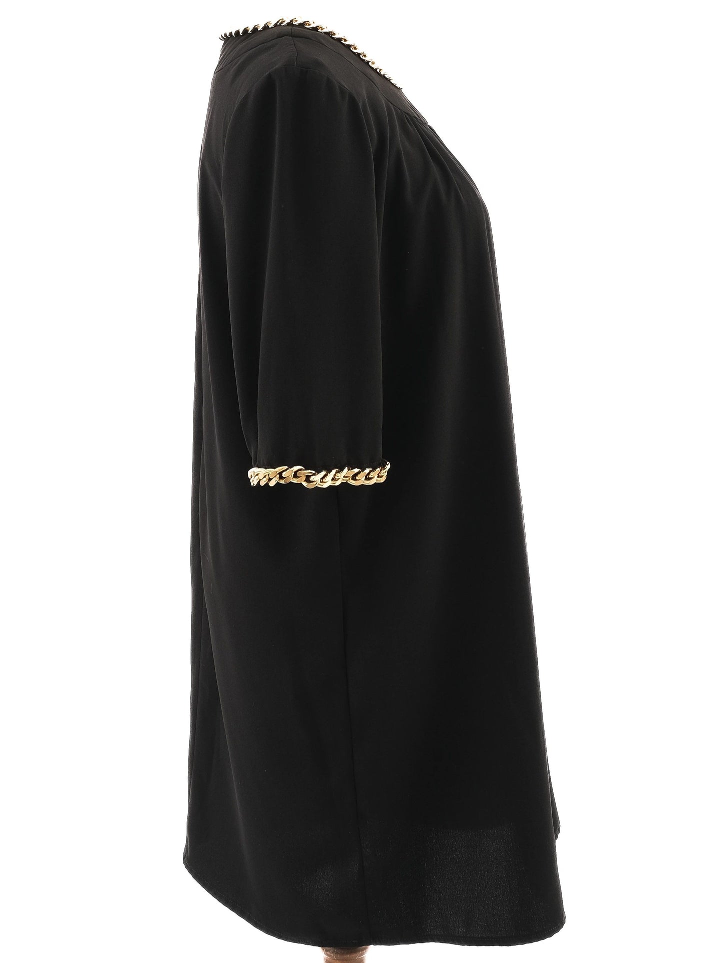 excellent elisabetta franchi black dress size l with gold chain details