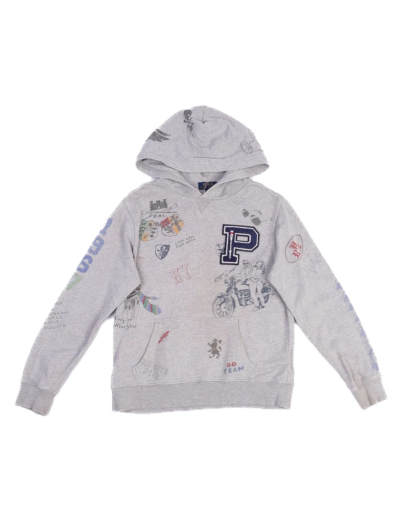 excellent polo ralph lauren gray hoodie kids size 15 with graphics