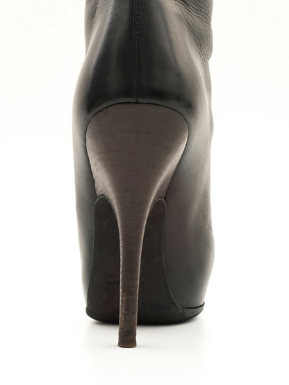Excellent Lanvin Black Leather High-Heeled Ankle Boots Size 37.5